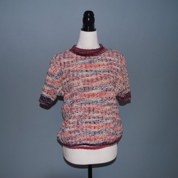 Blue White and Red Knit Crewneck Top - Picture 1 of 4